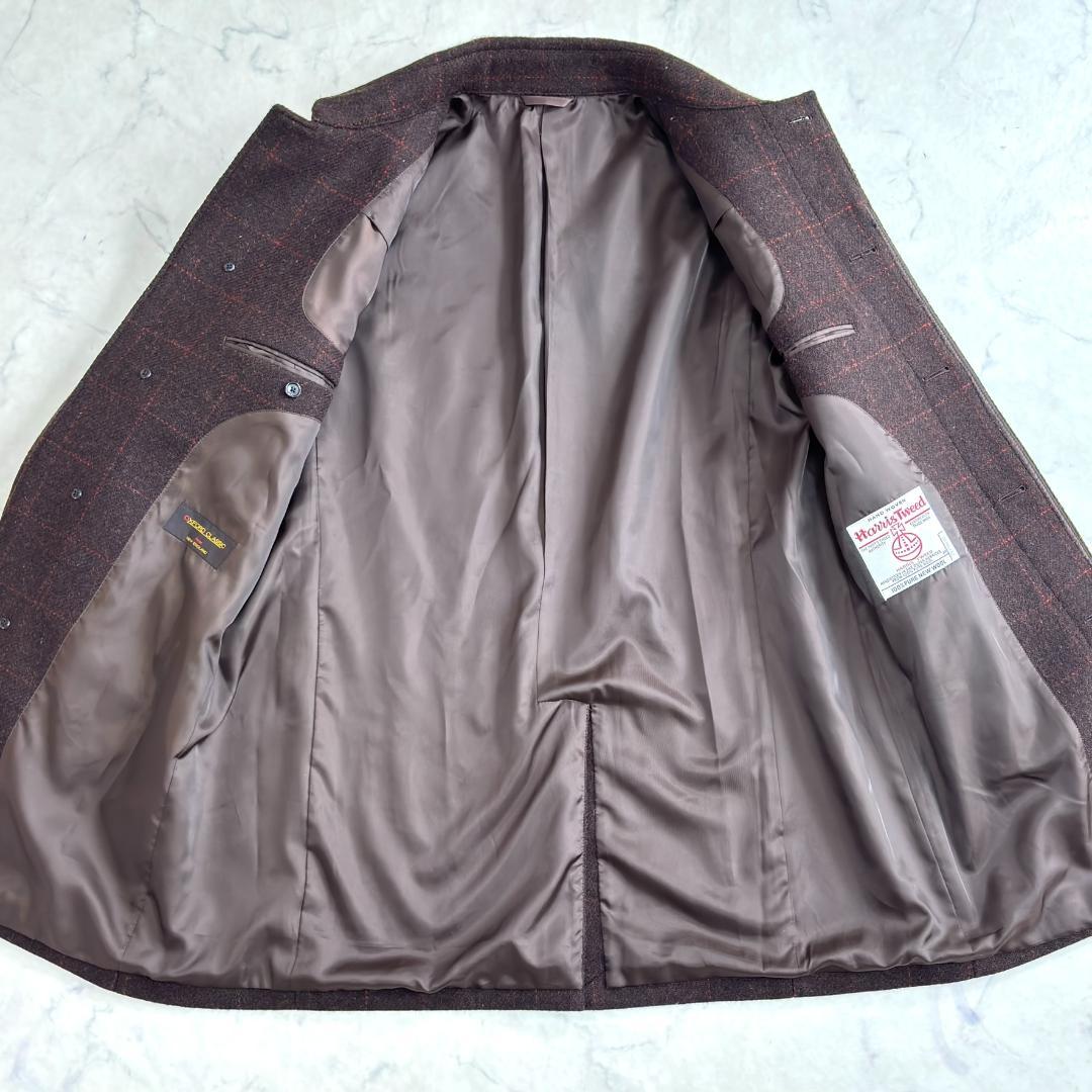 美品 ハリスツイード ステンカラーコート チェック サイズL sx0