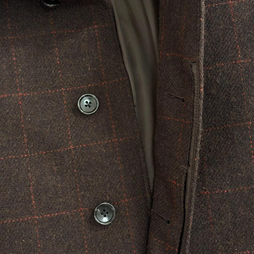 美品 ハリスツイード ステンカラーコート チェック サイズL sx0