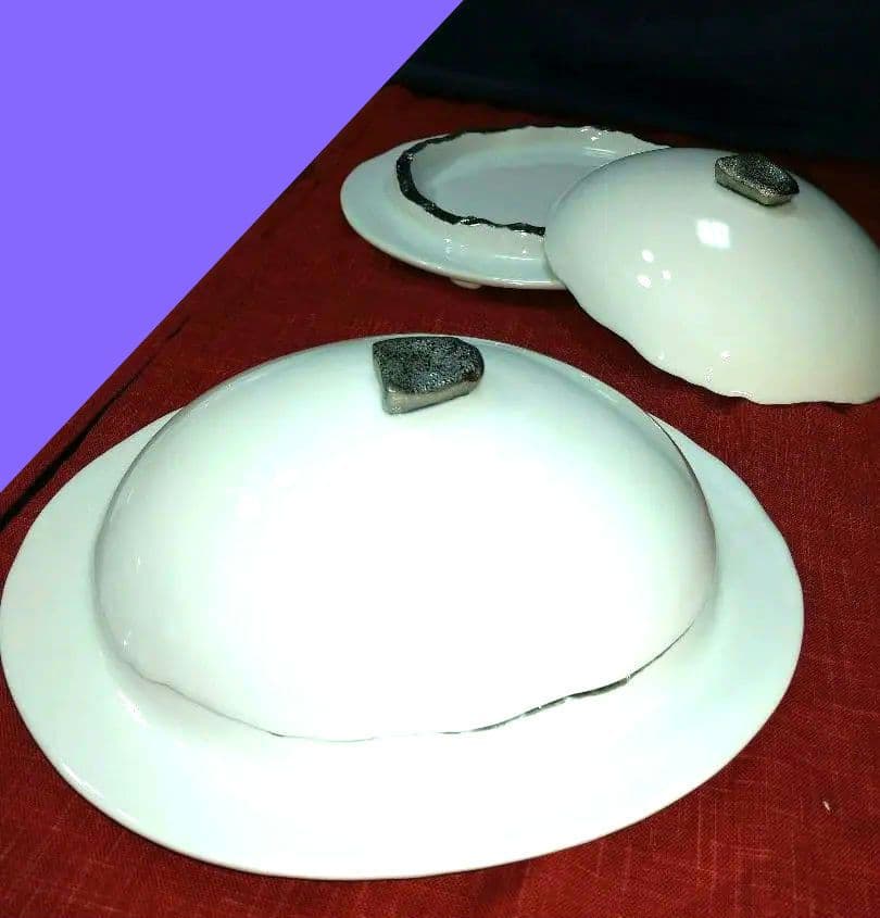 ♥高級レストラン・ホテル風・ディスプレ用⬛銀彩【蓋付きドーム型・デザイン３皿】