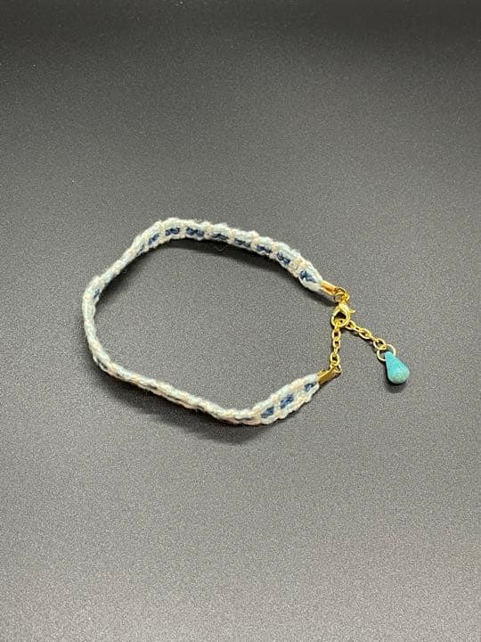 （日本直送）（日本製）（１点物）水色ヘンプとターコイズのアンクレット