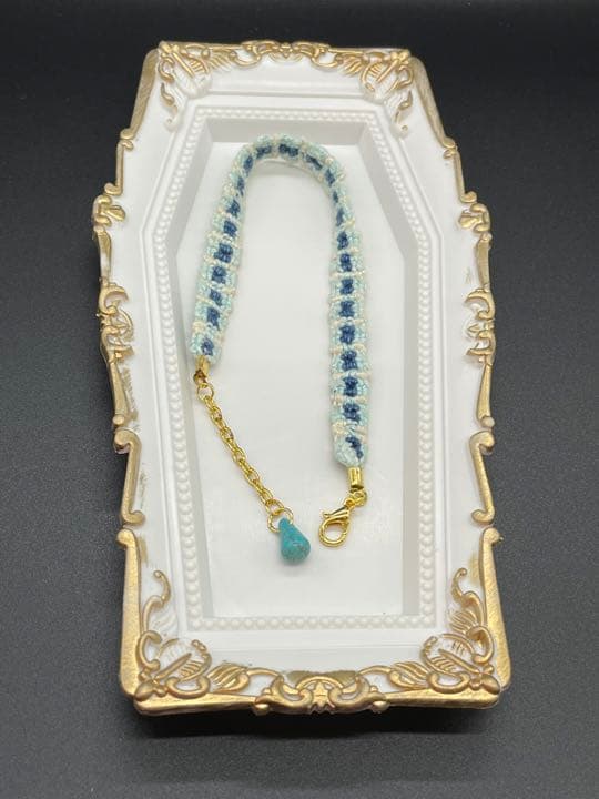 （日本直送）（日本製）（１点物）水色ヘンプとターコイズのアンクレット