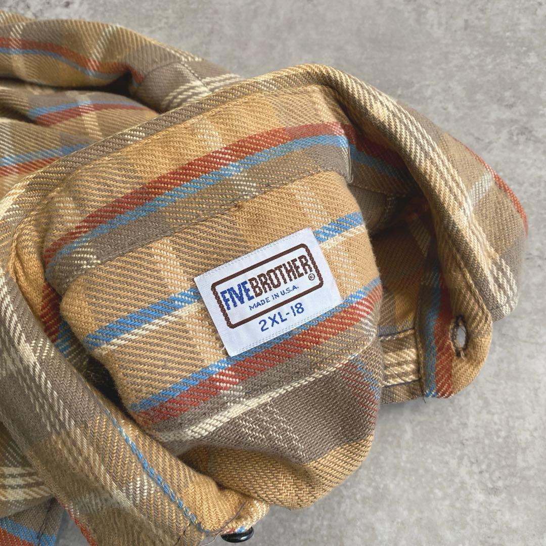 ド渋な配色70s 80s FIVE BROTHER ネルシャツ USA製 2XL