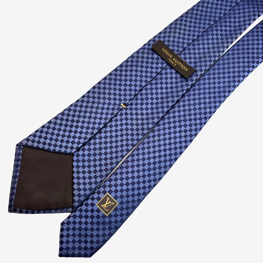 LOUIS VUITTON シルクネクタイ ダミエ柄 ブルー×ネイビー