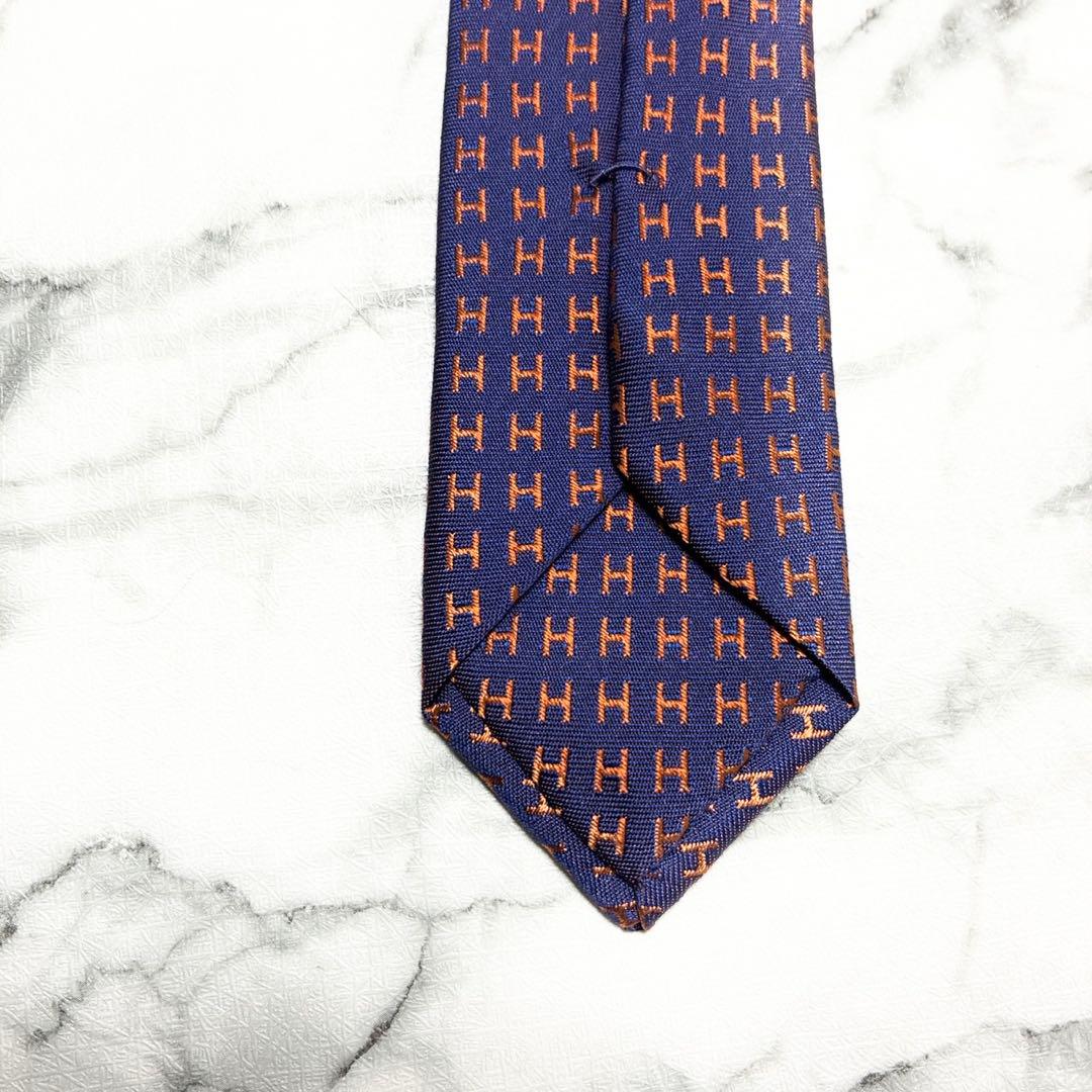 未使用！HERMES エルメス　ファソネ　H柄 パープル×オレンジ　現行ネクタイ