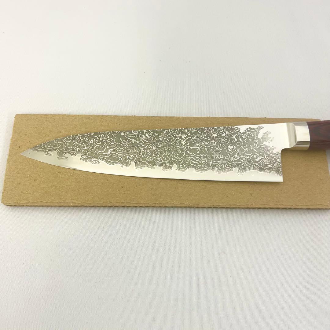 【新品】高村作 ダマスカス打雲花 牛刀 180mm 紅色ハンドル