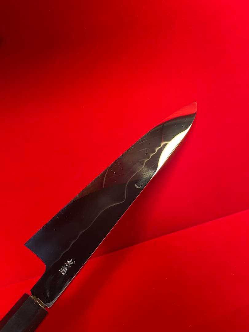 No.01387 包丁　牛刀　本焼　富士山波紋残月波紋　スウェーデン鋼k120