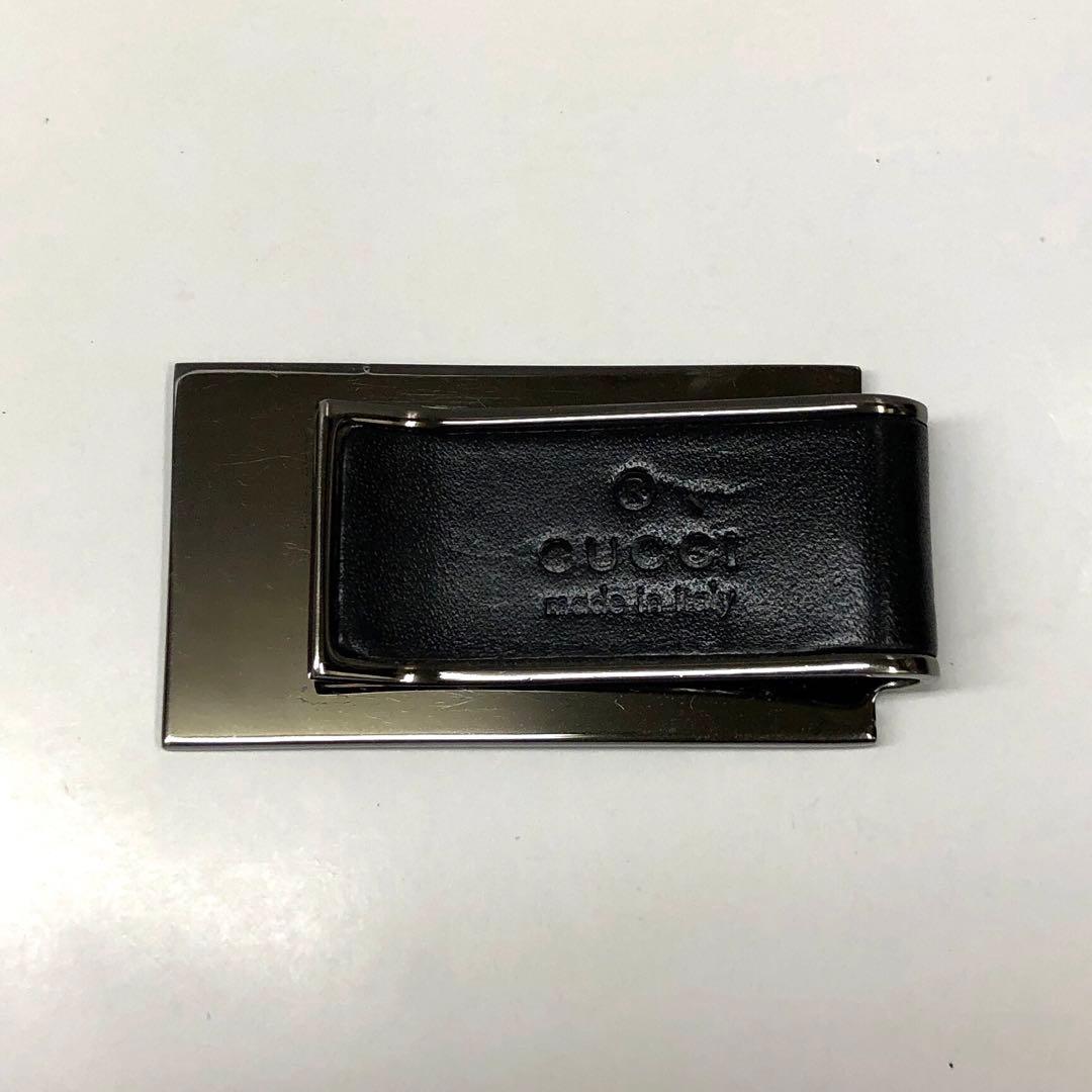 LA21-8 グッチ マネークリップ レザー ブラック メタル メンズ