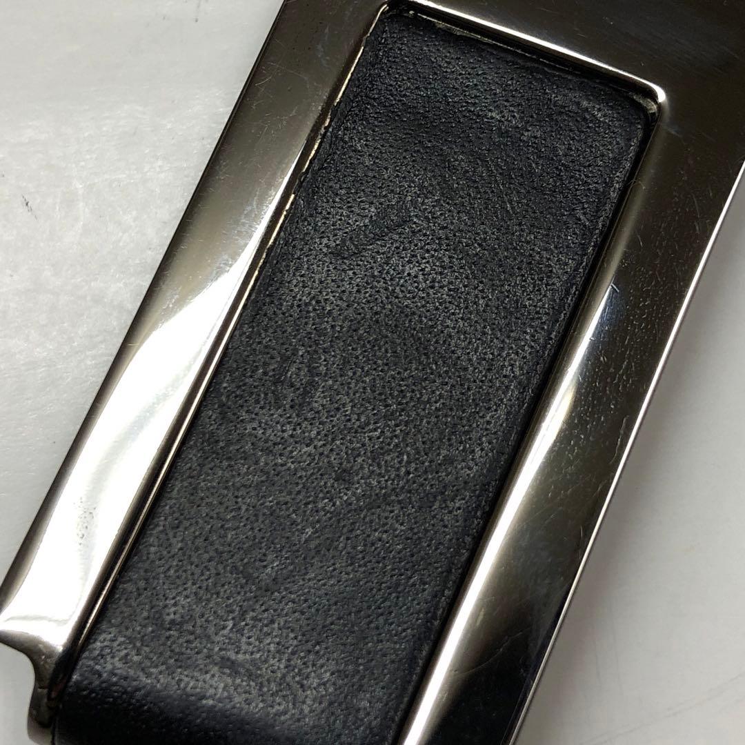 LA21-8 グッチ マネークリップ レザー ブラック メタル メンズ