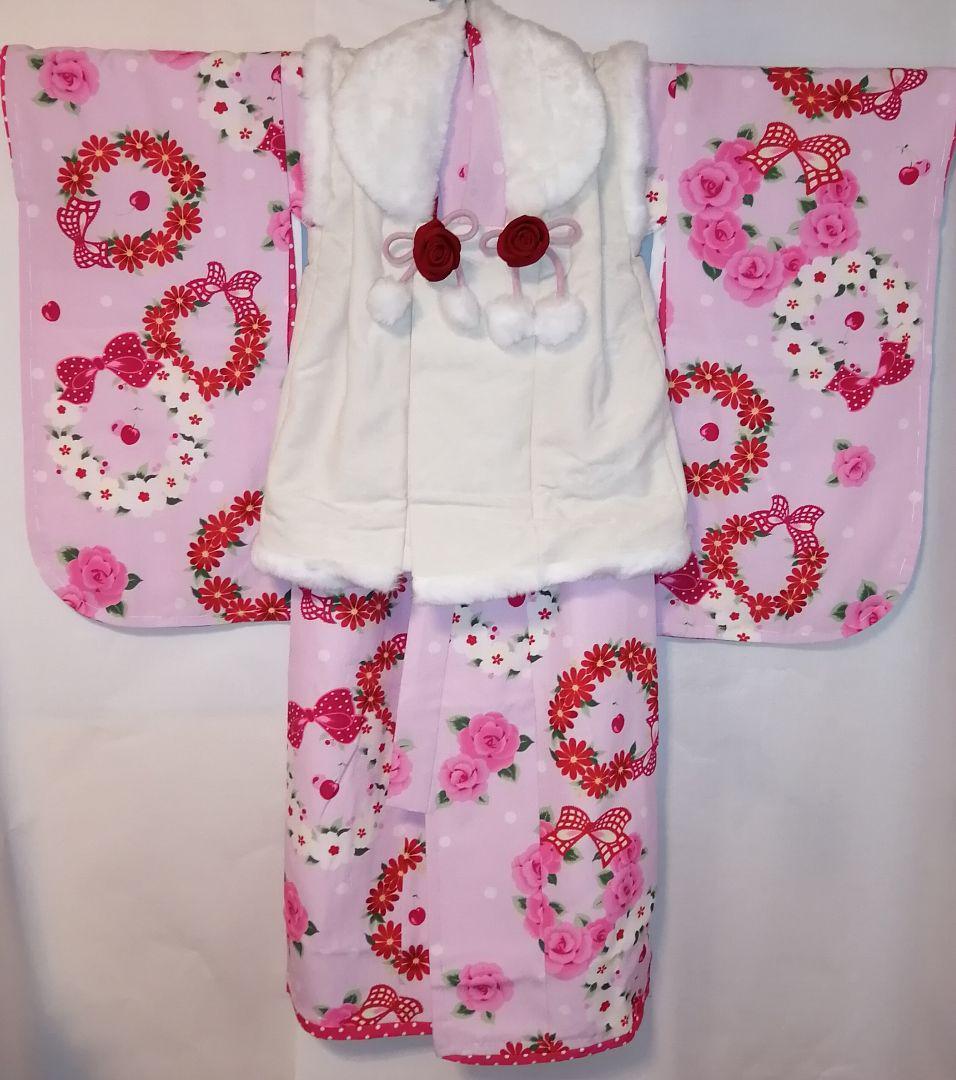 松田聖子ブランド 七五三 3歳.着物.被布.女の子セット巾着 髪飾り 草履付3⑨