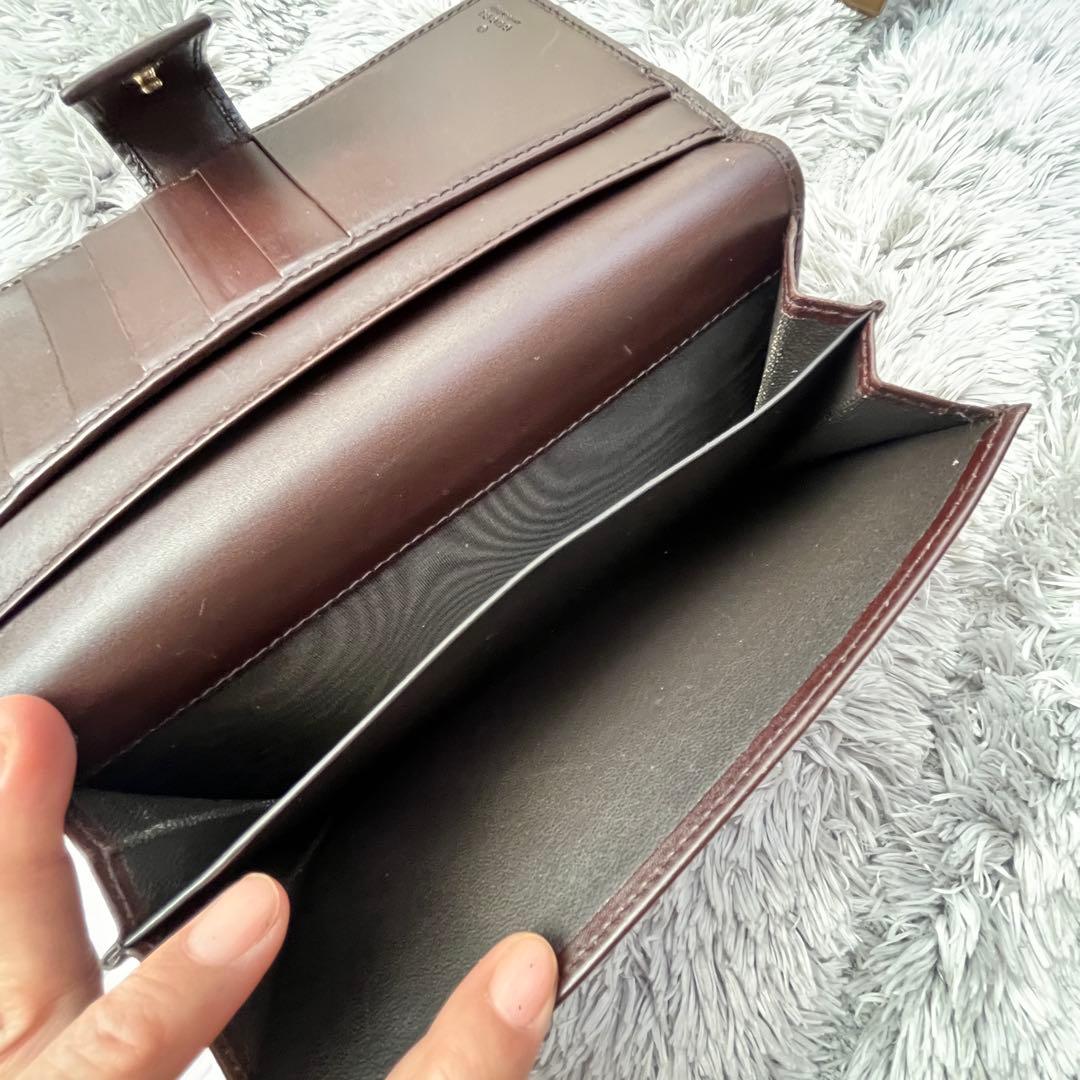 良品✨GUCCI シマ　長財布　ダークブラウン　ロゴプレート　Wホック