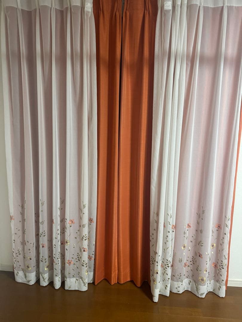 シビラ　オレンジカーテン サンゲツ　レースカーテン　2セット