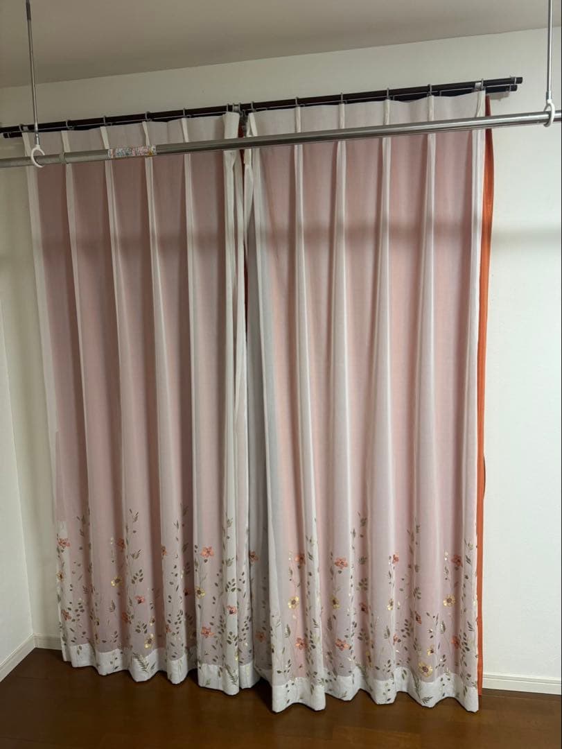 シビラ　オレンジカーテン サンゲツ　レースカーテン　2セット