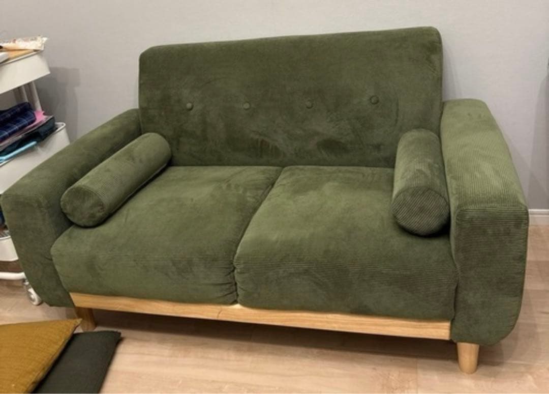 コーデュロイ ソファ 2人掛けダドリー　グリーン　ワイエムワールド