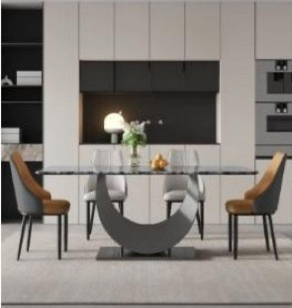 ダイニングテーブルセット 大理石調 アート脚デザイン モダン