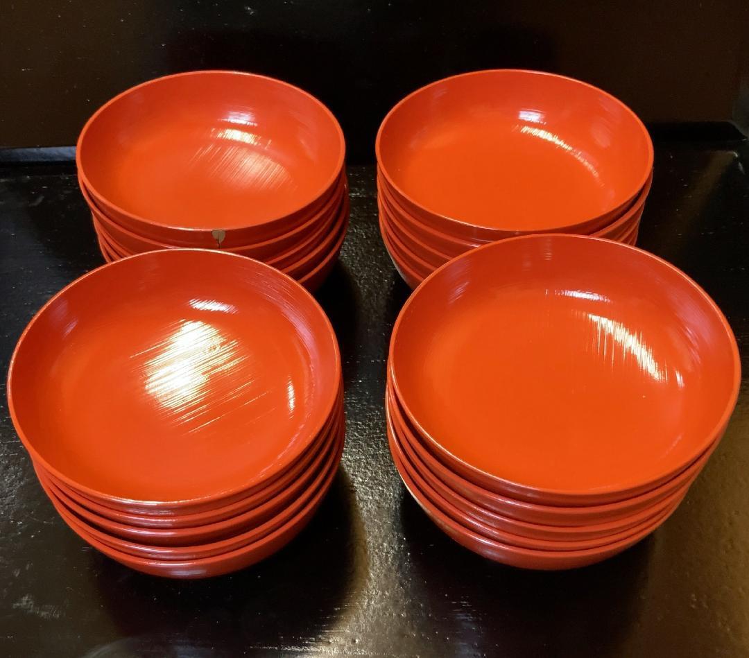 【20客】木製 刷毛目 朱塗 木皿 【時代】