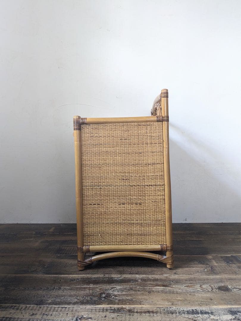 【田代】ラタン製 ガラスチェスト 3段 キャビネット 籐家具