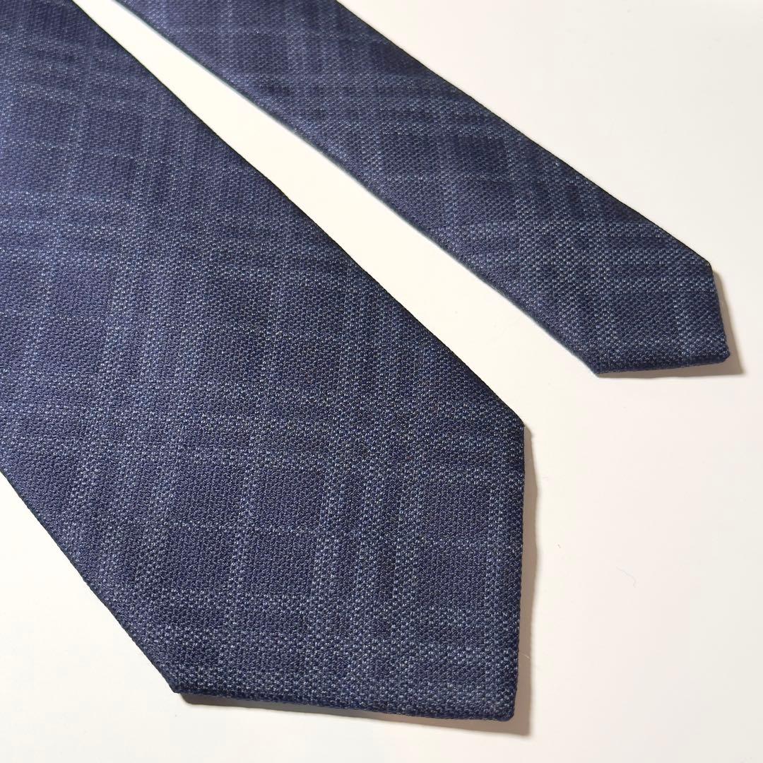 【美品】 BURBERRY バーバリー チェック柄 ネイビー系 ネクタイ