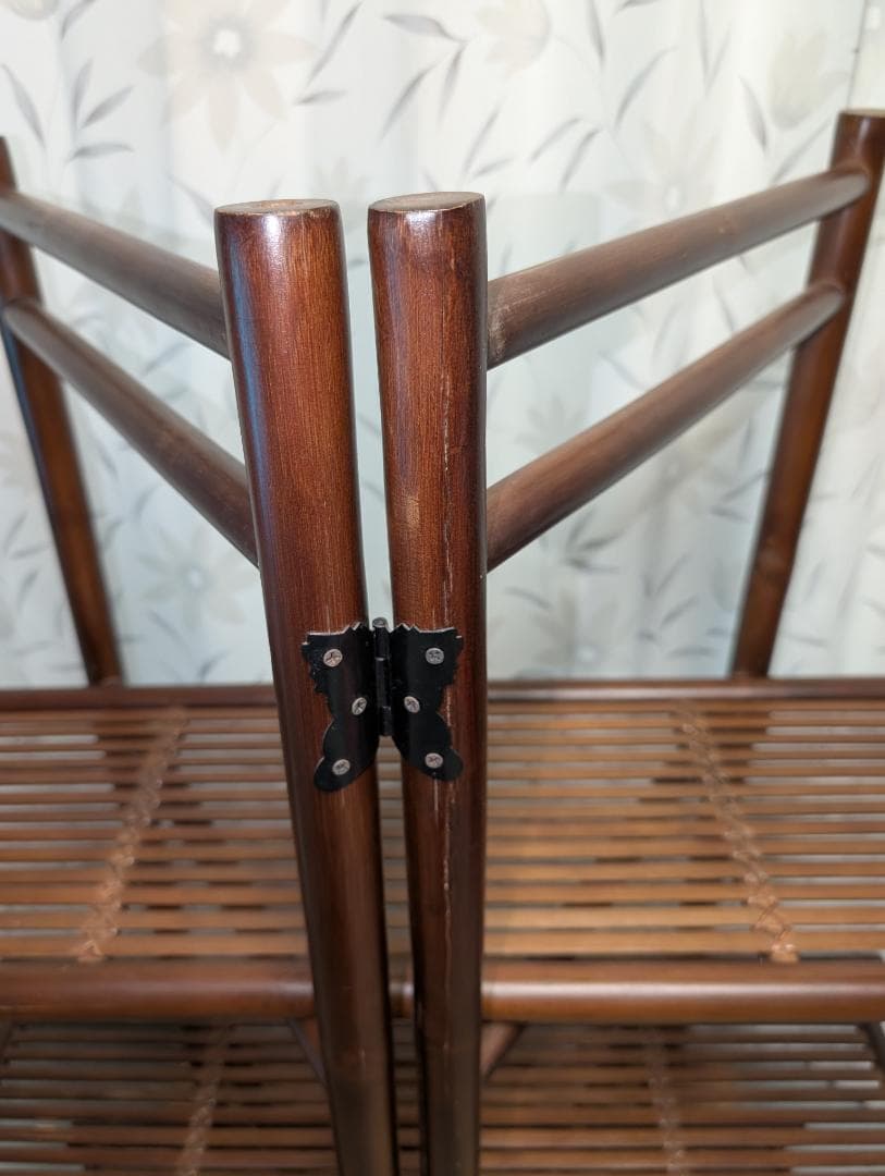 古家具　民芸　竹工芸　三段棚　折り畳み