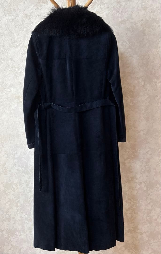 カーフスエード ファー付き コート 兼松 ロングコート レディース