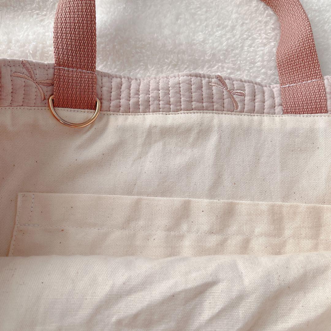 ヌビ マチ付きレッスンバッグ Dカン ピンク リボン ハンドメイド