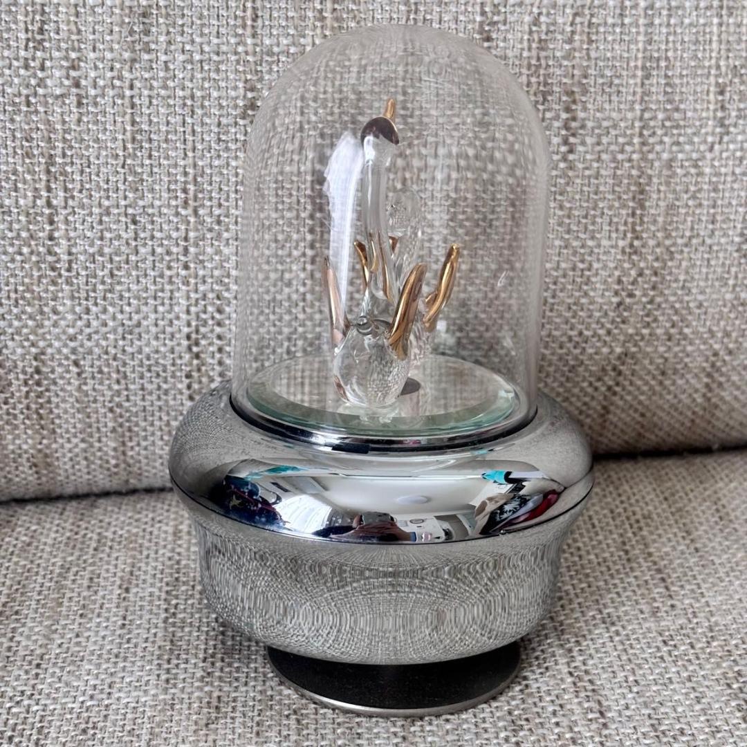 クリスタル 白鳥 置物 ガラスドーム付き