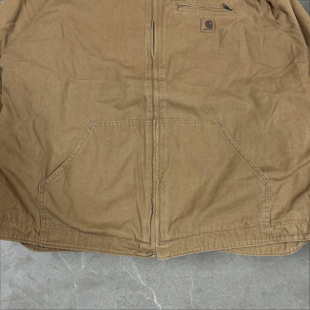 16]メキシコ製カーハート レザーロゴフルジップ ダック地ジャケットブルゾン古着
