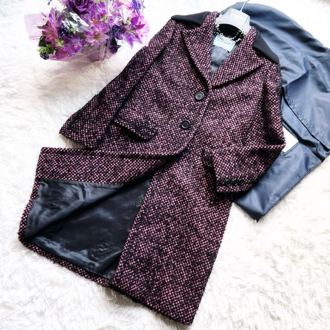 美品 PRADA プラダ　ツイード　ウール　チェスター　コート　付属品あり