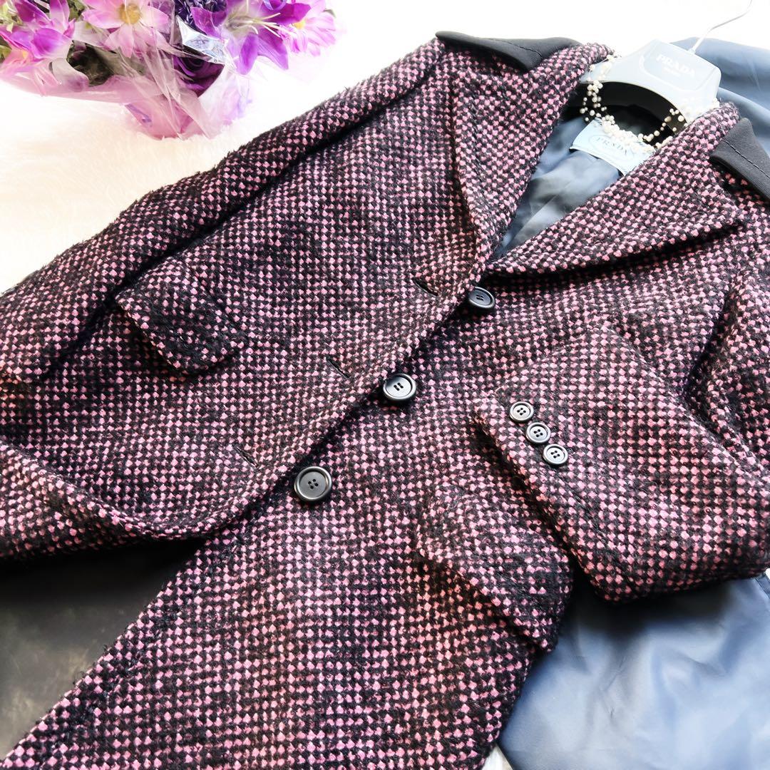 美品 PRADA プラダ　ツイード　ウール　チェスター　コート　付属品あり