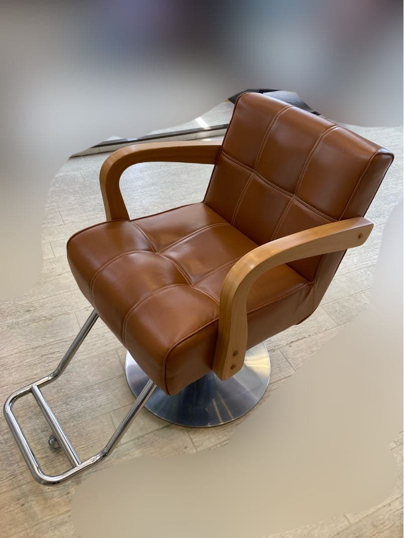 生産終了美容室理容室セット椅子スタイリングチェアーキャメルブラウンアンティーク