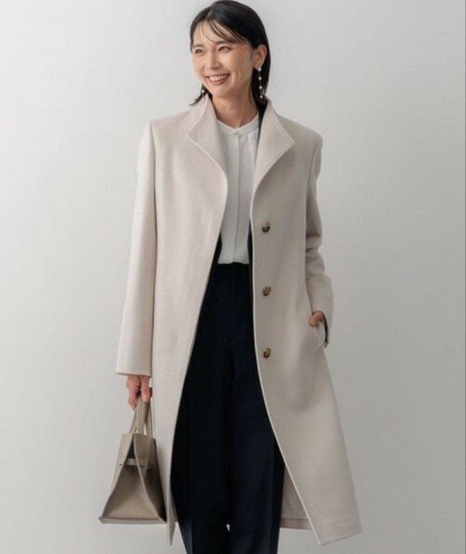 23区 ウールアンゴラビーバー スタンドコート ベージュ系 40 ロングコート