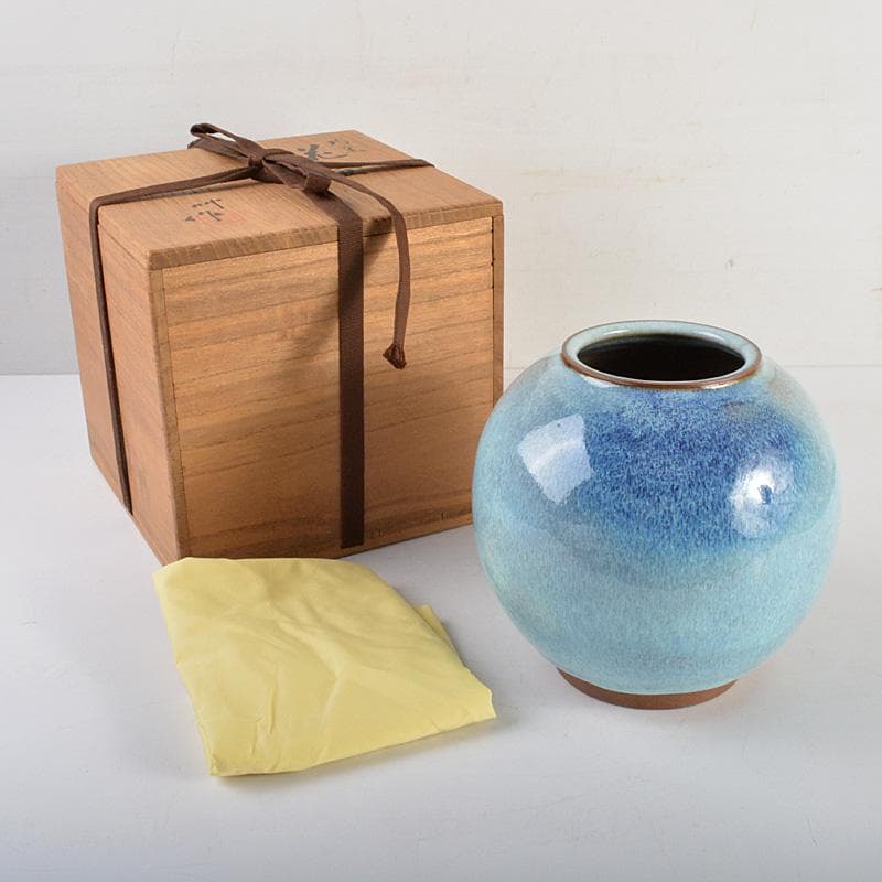 京焼　清水焼　八木一艸作　均窯　花壺　共箱　C　6283C