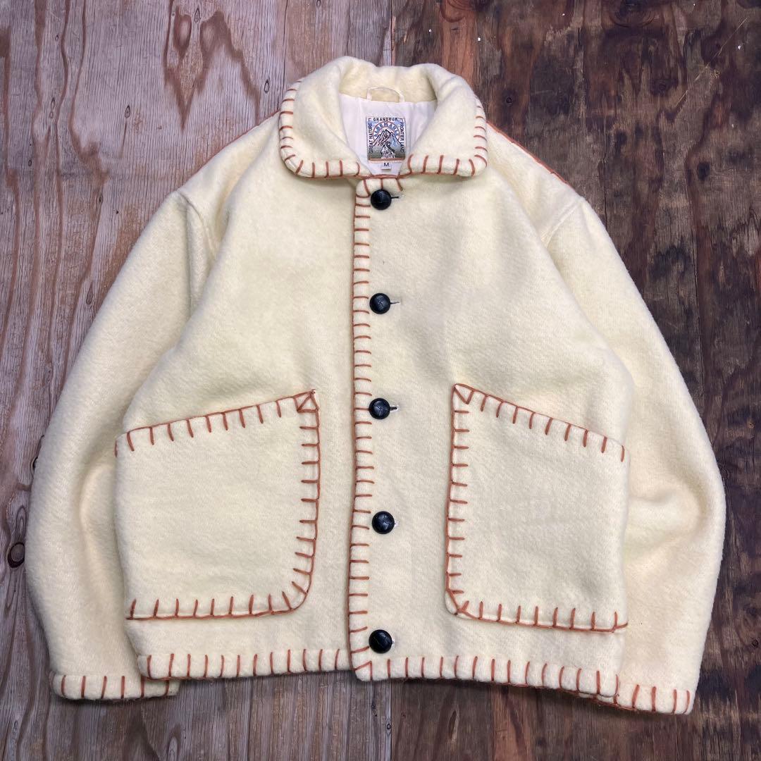 90s ウールブランケットステッチニットジャケット カウチン VINTAGE