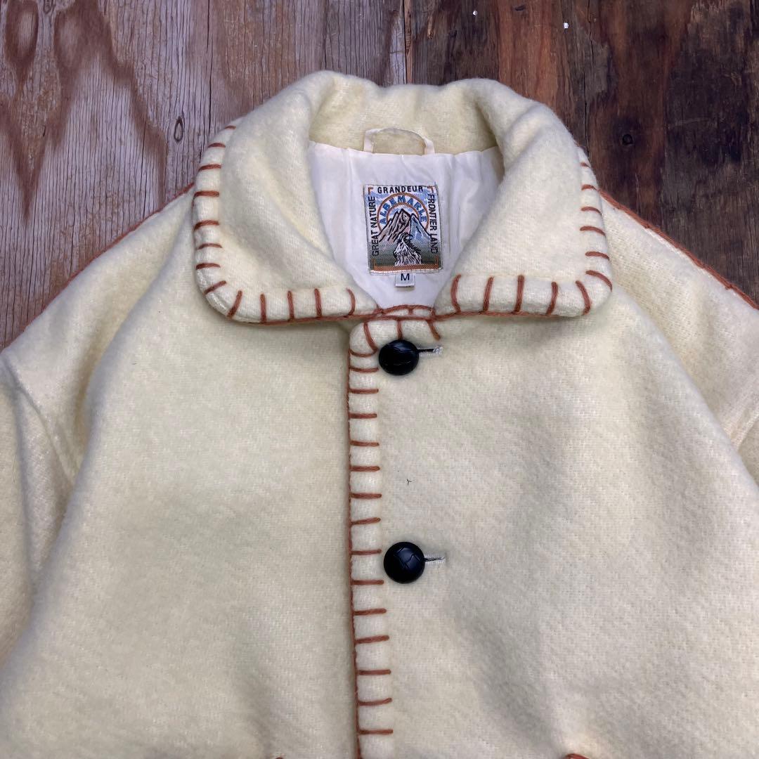 90s ウールブランケットステッチニットジャケット カウチン VINTAGE