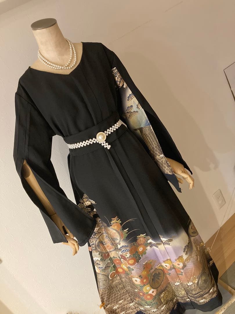 着物リメイクワンピース　￼￼ 留袖￼サイズL〜LL