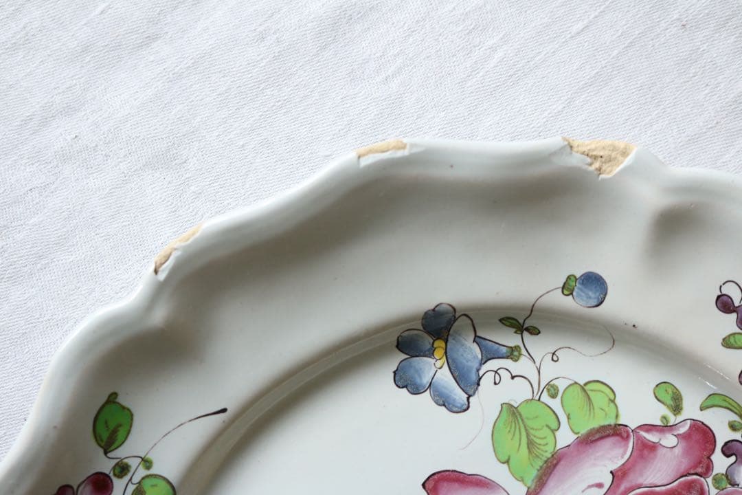 フランス　アンティーク　プレート　南仏　手描き　チューリップ　手彩色　ぽってり