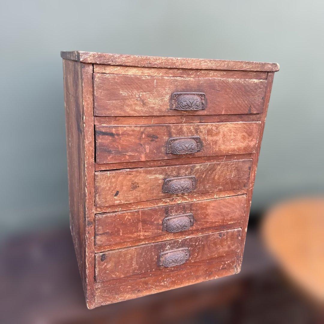 最終お値下げ❣️ヴィンテージ　味ありすぎな木製5段小物　小引き出し　収納