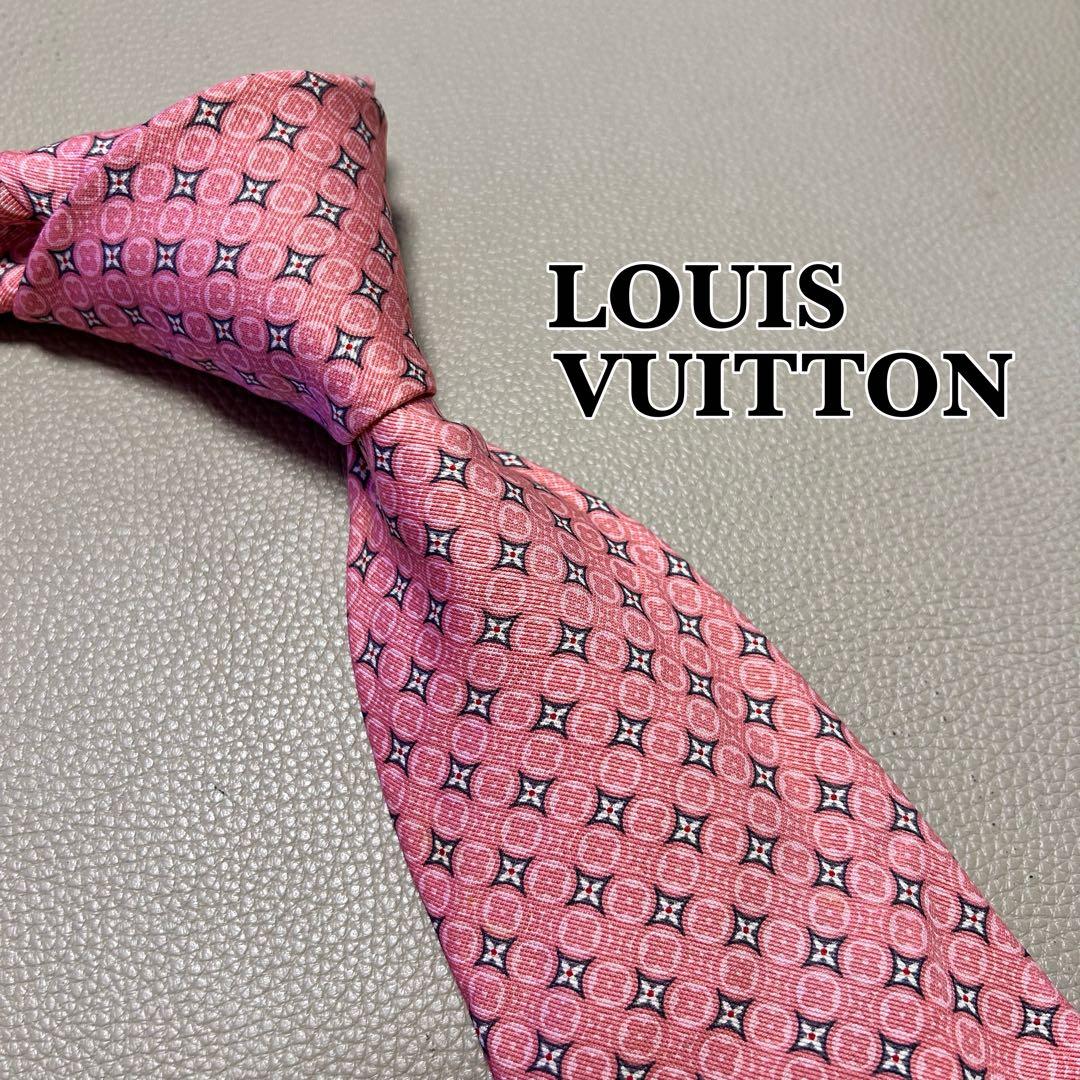 ルイヴィトン　ネクタイ　ストライプ ドット　チェック　ピンク