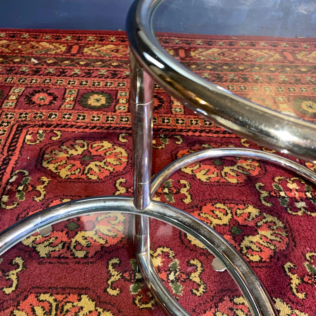 ミッドセンチュリー　ラウンドテーブル　スペースエイジ　 ガラス製3段テーブル