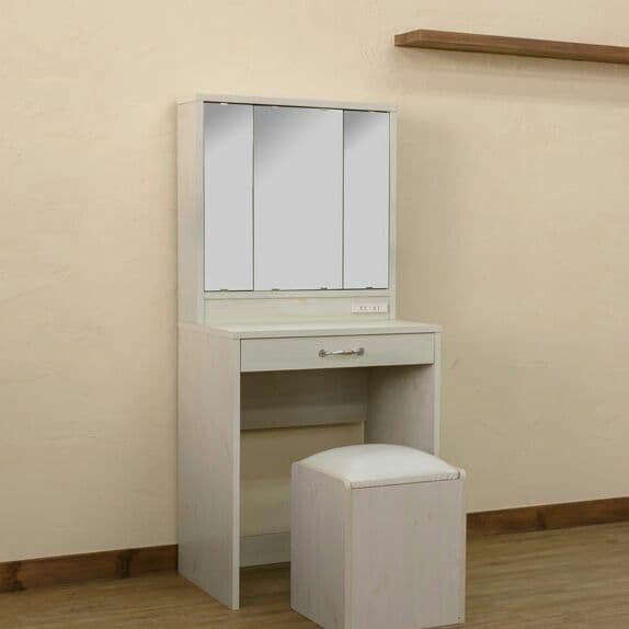 新品送料無料！スツール付き　3面鏡ドレッサー　DBR/WH