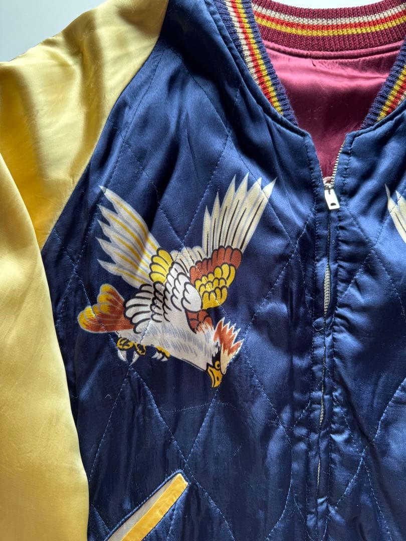 ヴィンテージ・ビンテージ品★ ウエアハウス刺繍スカジャンゴールド ワインレッド