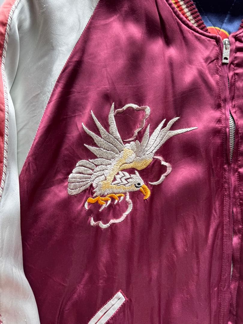 ヴィンテージ・ビンテージ品★ ウエアハウス刺繍スカジャンゴールド ワインレッド