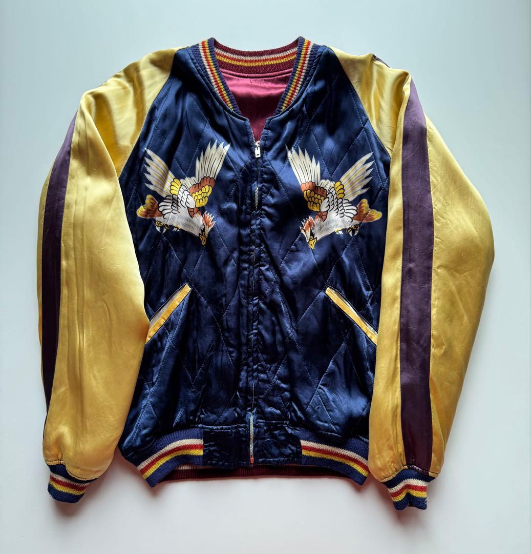 ヴィンテージ・ビンテージ品★ ウエアハウス刺繍スカジャンゴールド ワインレッド