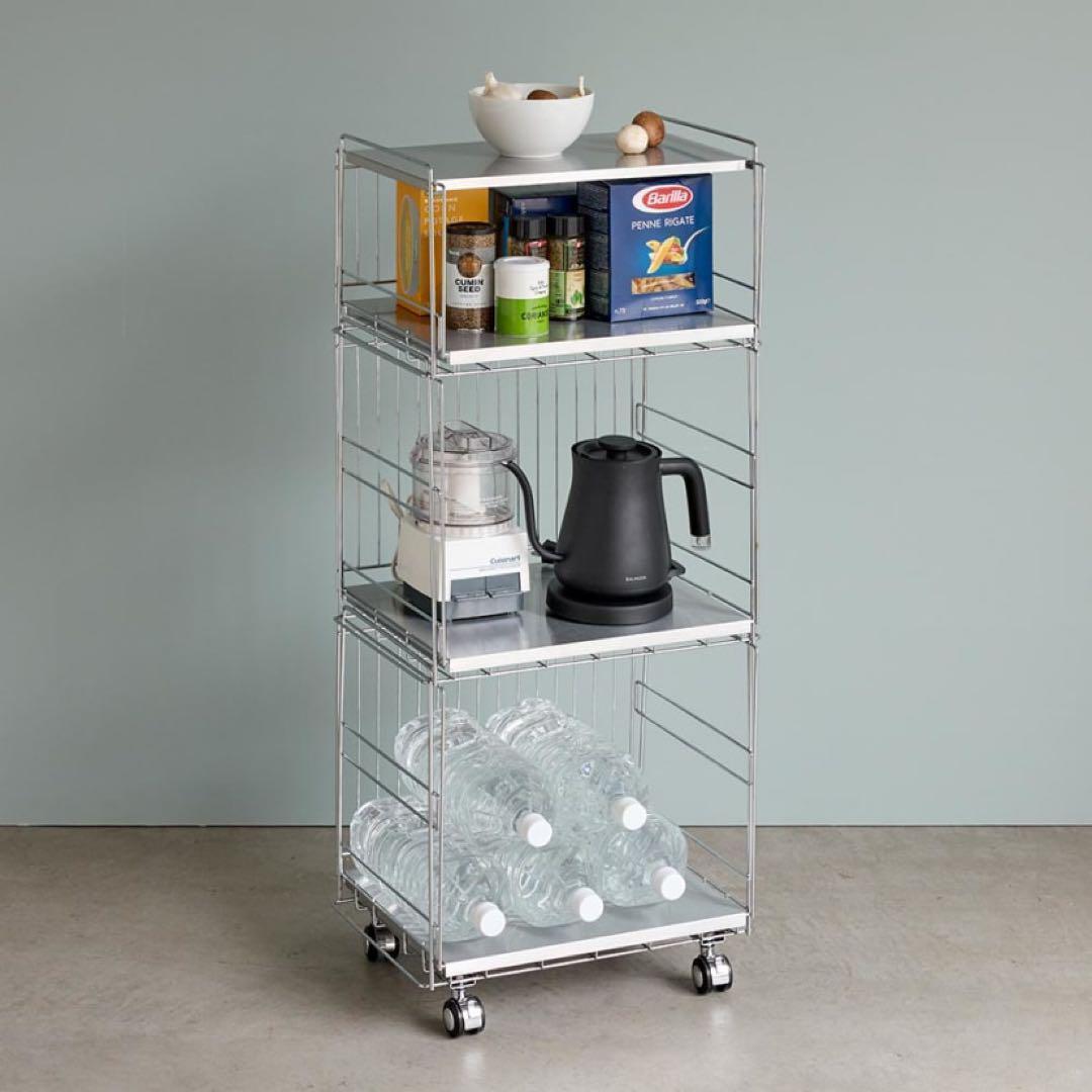 44737 ステンレス棚のスタッキングワゴン 3段