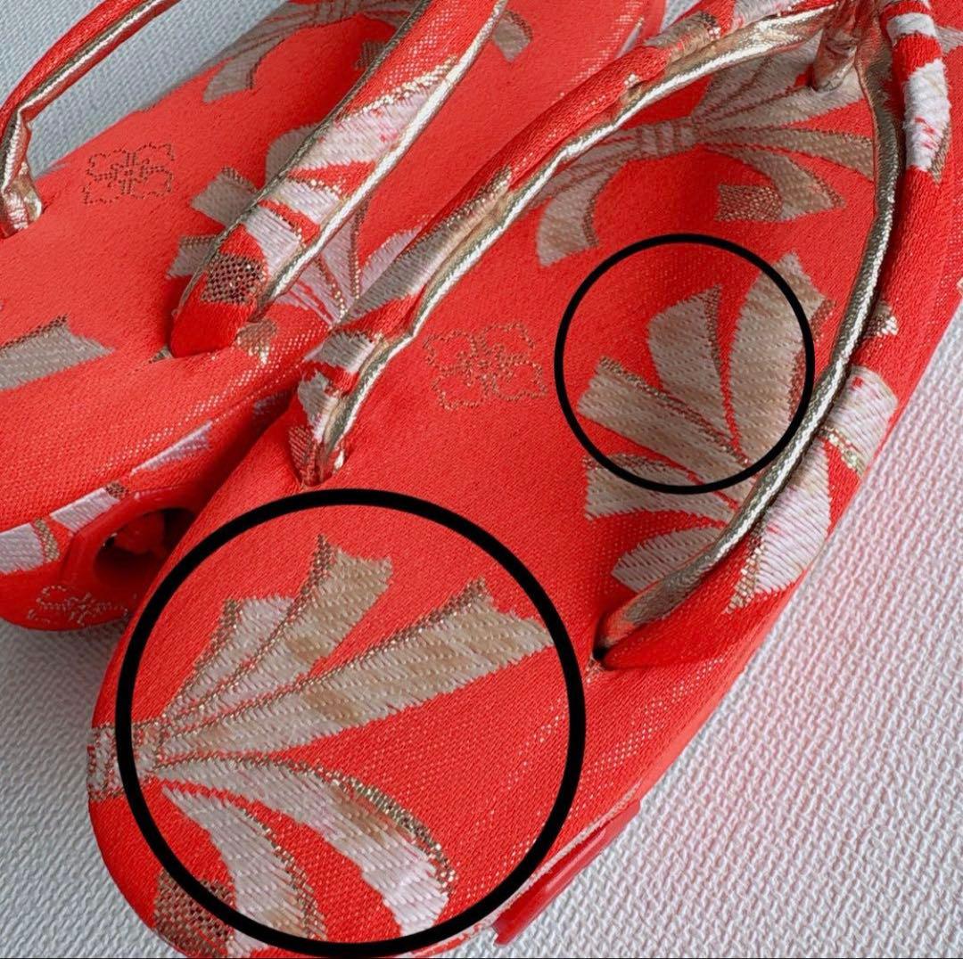 フルセット　七五三７歳女の子　着物　朱地　薄手　緑袋帯　小物セット