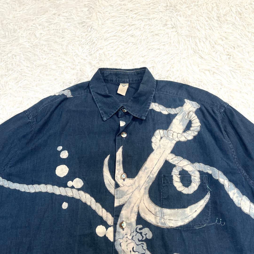 45R 超希少　藍染め オープンカラーシャツ　開襟シャツ　藍染　インディゴ