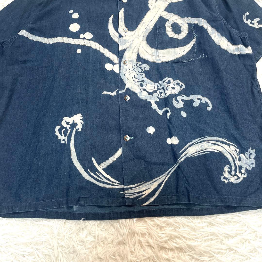 45R 超希少　藍染め オープンカラーシャツ　開襟シャツ　藍染　インディゴ