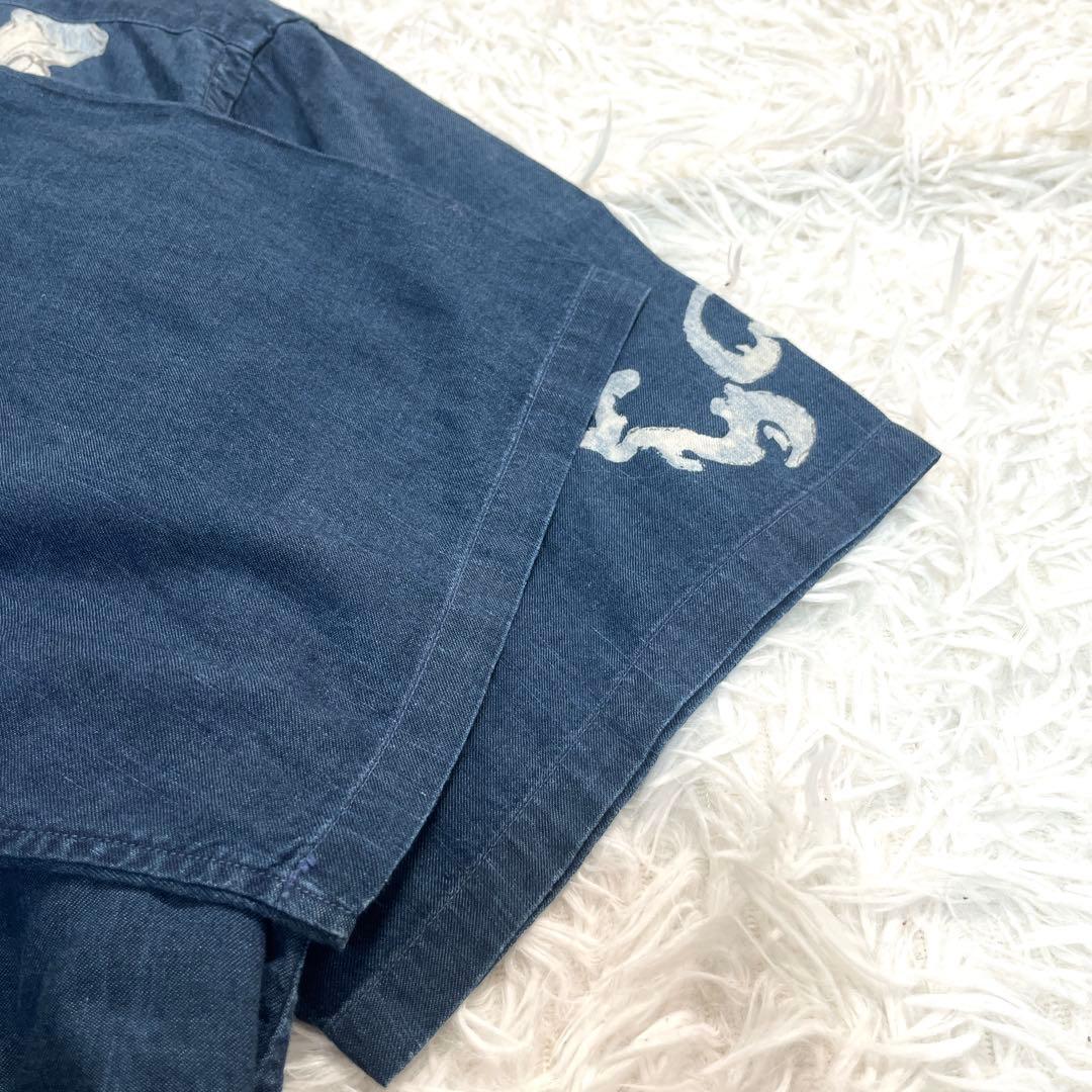 45R 超希少　藍染め オープンカラーシャツ　開襟シャツ　藍染　インディゴ