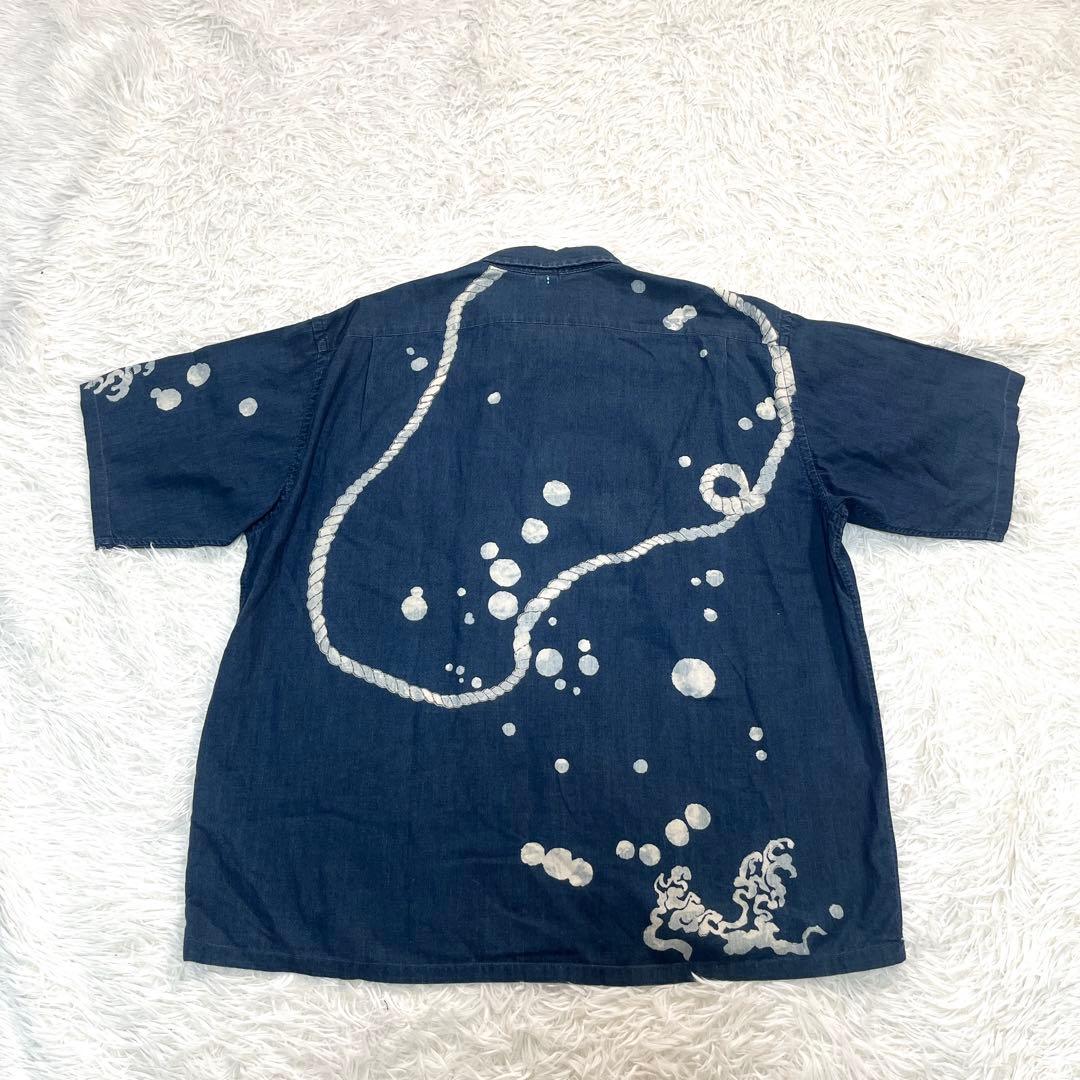 45R 超希少　藍染め オープンカラーシャツ　開襟シャツ　藍染　インディゴ