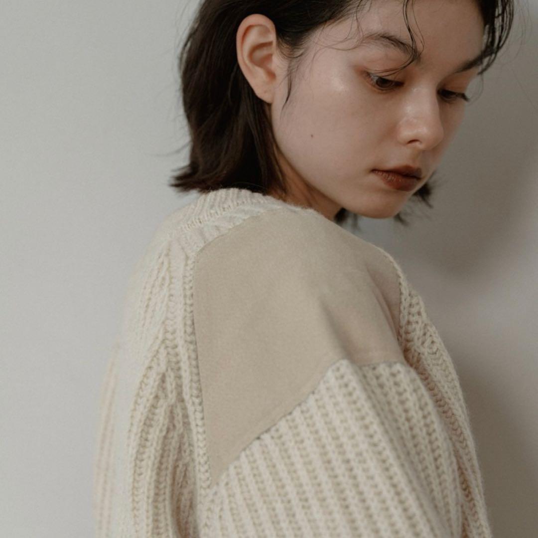 【新品・未使用】NOKCHA ベージュ ニットセーター 肘パッチ付き