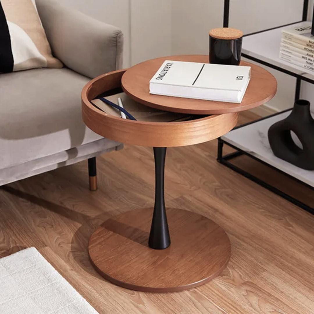 木製 収納 サイドテーブル 丸型 ナイトテーブル ソファーテーブル リビング